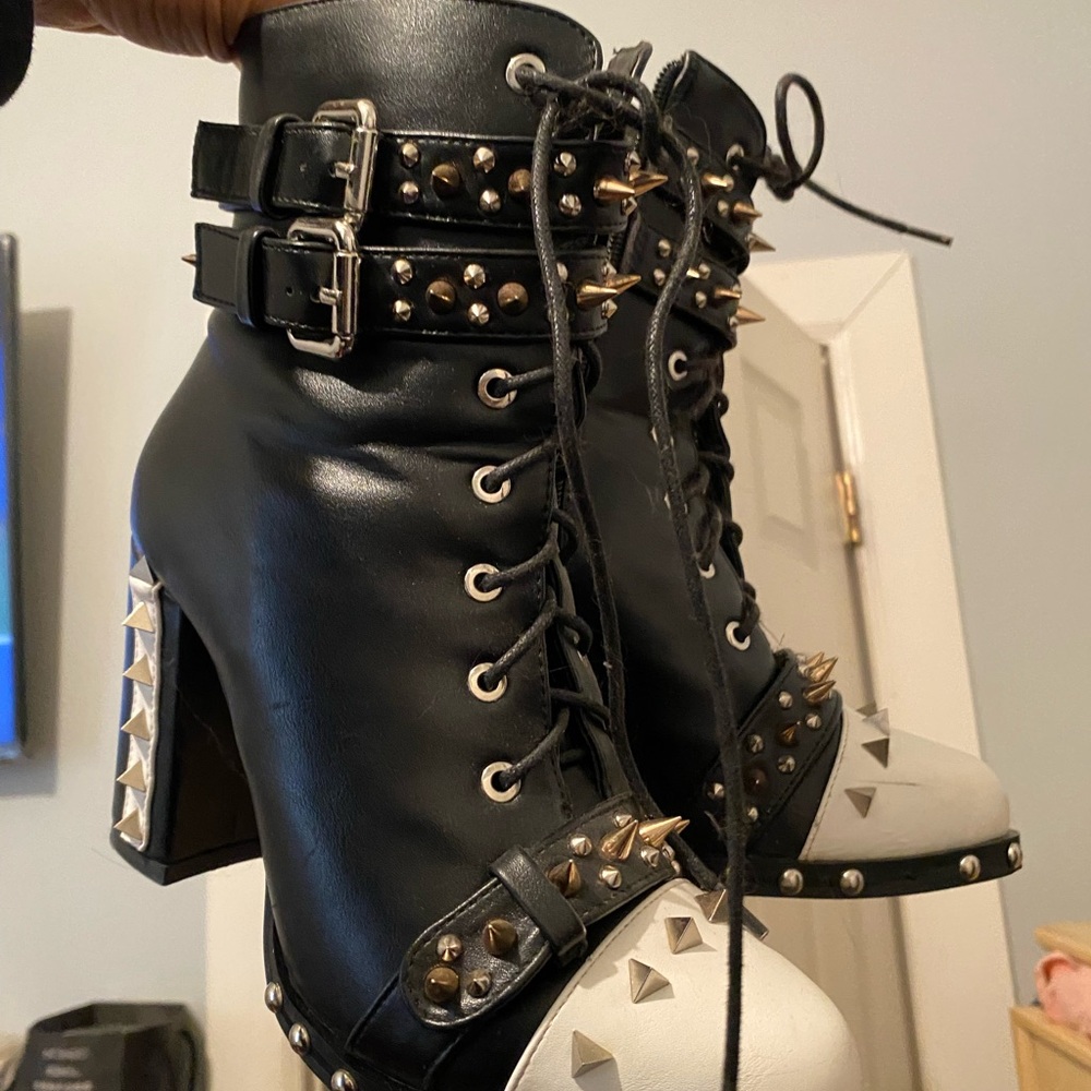 Studded Black and White Ankle Boots